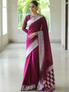 Banarasee Handwoven Faux Georgette Saree With Silver Zari Design-Violet