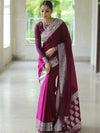 Banarasee Handwoven Faux Georgette Saree With Silver Zari Design-Violet