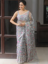Banarasee Organza Saree With Zari Jaal Design-Grey