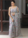 Banarasee Organza Saree With Zari Jaal Design-Grey
