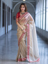 Banarasee Handloom Plain Tissue Saree With Velvet Border & Lace-Gold