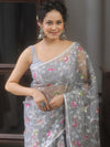 Banarasee Organza Saree With Zari Jaal Design-Grey