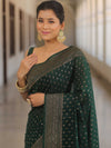 Banarasee Semi-Chiffon Saree With Antique Gold Zari Work-Green