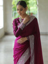 Banarasee Handwoven Faux Georgette Saree With Silver Zari Design-Violet