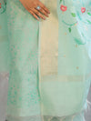 Banarasee Embroidered Linen Cotton Salwar Kameez Fabric With Dupatta Set-Mint Green