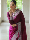 Banarasee Handwoven Faux Georgette Saree With Silver Zari Design-Violet