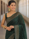 Banarasee Semi-Chiffon Saree With Antique Gold Zari Work-Green