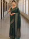Banarasee Semi-Chiffon Saree With Antique Gold Zari Work-Green