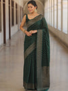 Banarasee Semi-Chiffon Saree With Antique Gold Zari Work-Green