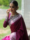 Banarasee Handwoven Faux Georgette Saree With Silver Zari Design-Violet