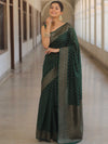 Banarasee Semi-Chiffon Saree With Antique Gold Zari Work-Green