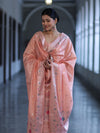 Banarasee Semi-Silk Silver Zari Work Salwar Kameez Fabric With Dupatta Set-Peach