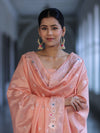 Banarasee Semi-Silk Silver Zari Work Salwar Kameez Fabric With Dupatta Set-Peach
