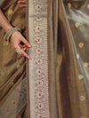 Banarasee Handloom Dual Tone Shimmer Silk Saree With Buti Design & Meena Border-Olive Green