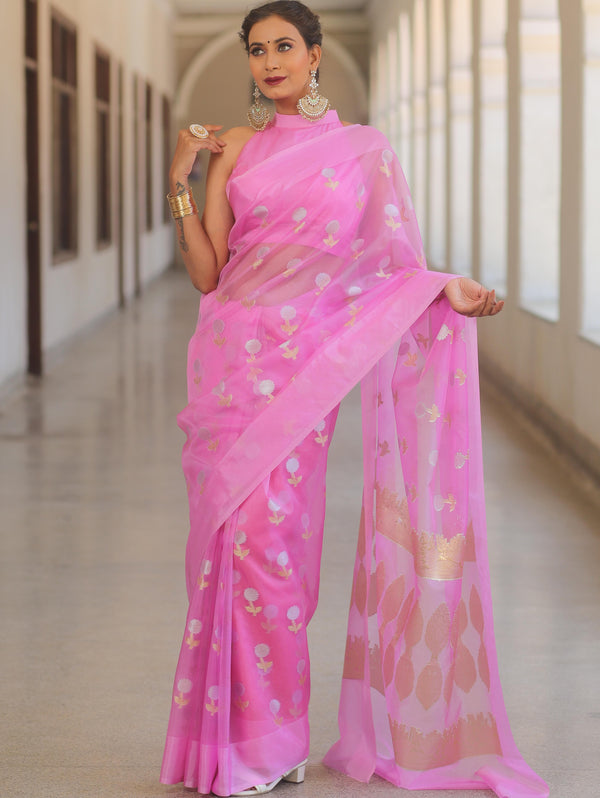 Banarasee Organza Saree With Sona Rupa Zari Buta Design Saree-Pink