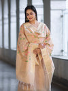 Banarasee Embroidered Linen Cotton Salwar Kameez Fabric With Dupatta Set-Beige