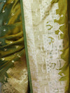 Banarasee Handloom Soft Silk Saree With Diya Design & Ganga Ghat Zari Border-Olive Green (Yellow Tone)