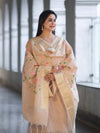 Banarasee Embroidered Linen Cotton Salwar Kameez Fabric With Dupatta Set-Beige