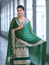 Banarasee Satin Silk Zari Work Salwar Kameez Fabric With Chiffon Dupatta Set-Green