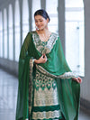 Banarasee Satin Silk Zari Work Salwar Kameez Fabric With Chiffon Dupatta Set-Green