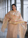 Banarasee Embroidered Linen Cotton Salwar Kameez Fabric With Dupatta Set-Beige