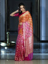 Banarasee Handloom Dual Color Pure Chiffon Saree With Resham Jaal Work-Pink & Orange