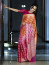 Banarasee Handloom Dual Color Pure Chiffon Saree With Resham Jaal Work-Pink & Orange