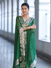 Banarasee Satin Silk Zari Work Salwar Kameez Fabric With Chiffon Dupatta Set-Green