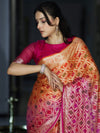 Banarasee Handloom Dual Color Pure Chiffon Saree With Resham Jaal Work-Pink & Orange