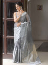 Banarasee Handwoven Plain Tissue Skirt Border Saree-Grey