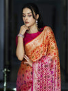 Banarasee Handloom Dual Color Pure Chiffon Saree With Resham Jaal Work-Pink & Orange