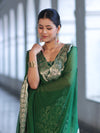Banarasee Satin Silk Zari Work Salwar Kameez Fabric With Chiffon Dupatta Set-Green