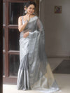 Banarasee Handwoven Plain Tissue Skirt Border Saree-Grey