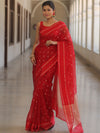 Banarasee Organza Saree With Zari Buti & Satin Border-Red