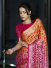 Banarasee Handloom Dual Color Pure Chiffon Saree With Resham Jaal Work-Pink & Orange