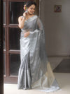 Banarasee Handwoven Plain Tissue Skirt Border Saree-Grey
