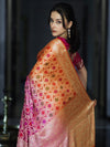 Banarasee Handloom Dual Color Pure Chiffon Saree With Resham Jaal Work-Pink & Orange