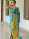 Banarasee Handwoven Semi Silk Saree With Buta Design & Contrast Border-Green