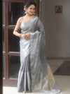 Banarasee Handwoven Plain Tissue Skirt Border Saree-Grey