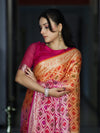 Banarasee Handloom Dual Color Pure Chiffon Saree With Resham Jaal Work-Pink & Orange
