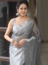 Banarasee Handwoven Plain Tissue Skirt Border Saree-Grey