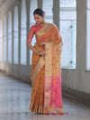 Banarasee Handloom Tissue Saree With Thread Embroidery & Contrast Pallu-Yellow & Pink