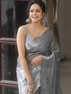 Banarasee Handwoven Plain Tissue Skirt Border Saree-Grey