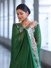 Banarasee Satin Silk Zari Work Salwar Kameez Fabric With Chiffon Dupatta Set-Green