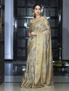 Banarasee Handloom Cotton Silk Saree With Antique Zari Buta Work & Border-Grey