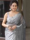 Banarasee Handwoven Plain Tissue Skirt Border Saree-Grey