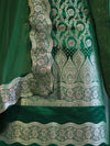 Banarasee Satin Silk Zari Work Salwar Kameez Fabric With Chiffon Dupatta Set-Green