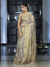 Banarasee Handloom Cotton Silk Saree With Antique Zari Buta Work & Border-Grey