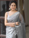 Banarasee Handwoven Plain Tissue Skirt Border Saree-Grey