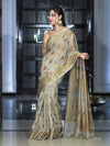 Banarasee Handloom Cotton Silk Saree With Antique Zari Buta Work & Border-Grey